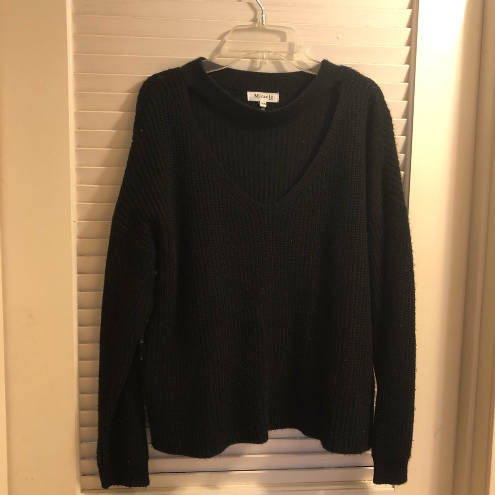 miracle black sweater with neck scoop